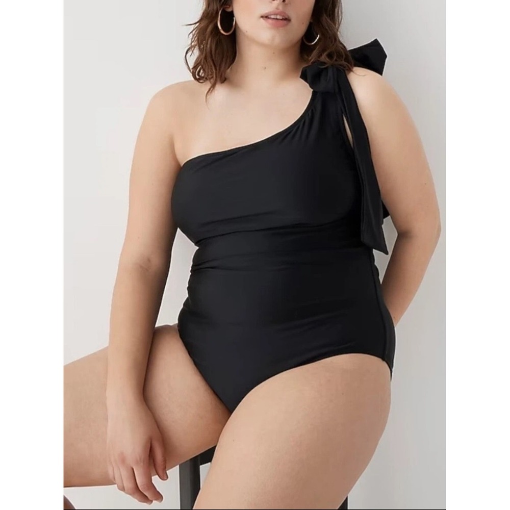 J.Crew Re-Imagined One Shoulder Bow One Piece Swimsuit Black Size 14